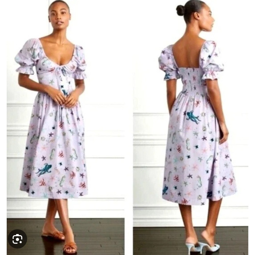 Hill House Home The Athena Nap Dress Lilac Under the Sea Fish Print XS‎ Purple